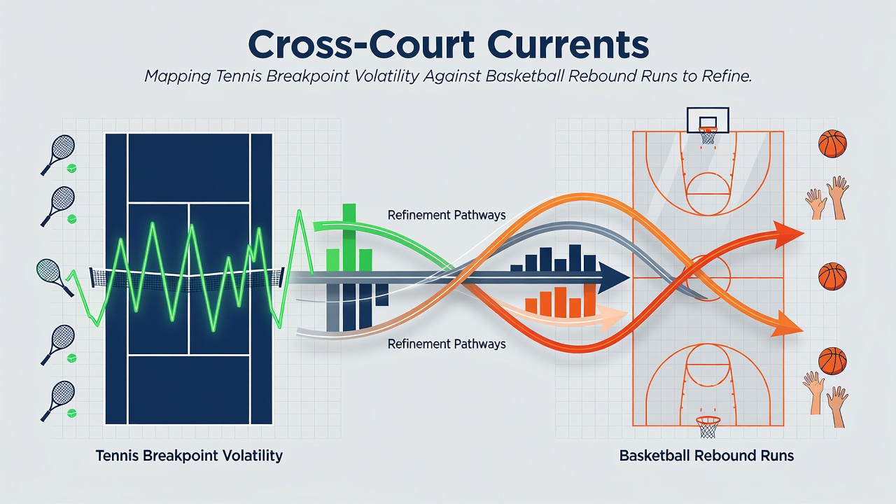 Data visualization charts comparing tennis breakpoint volatility curves with basketball rebound run sequences over a 48-hour betting window