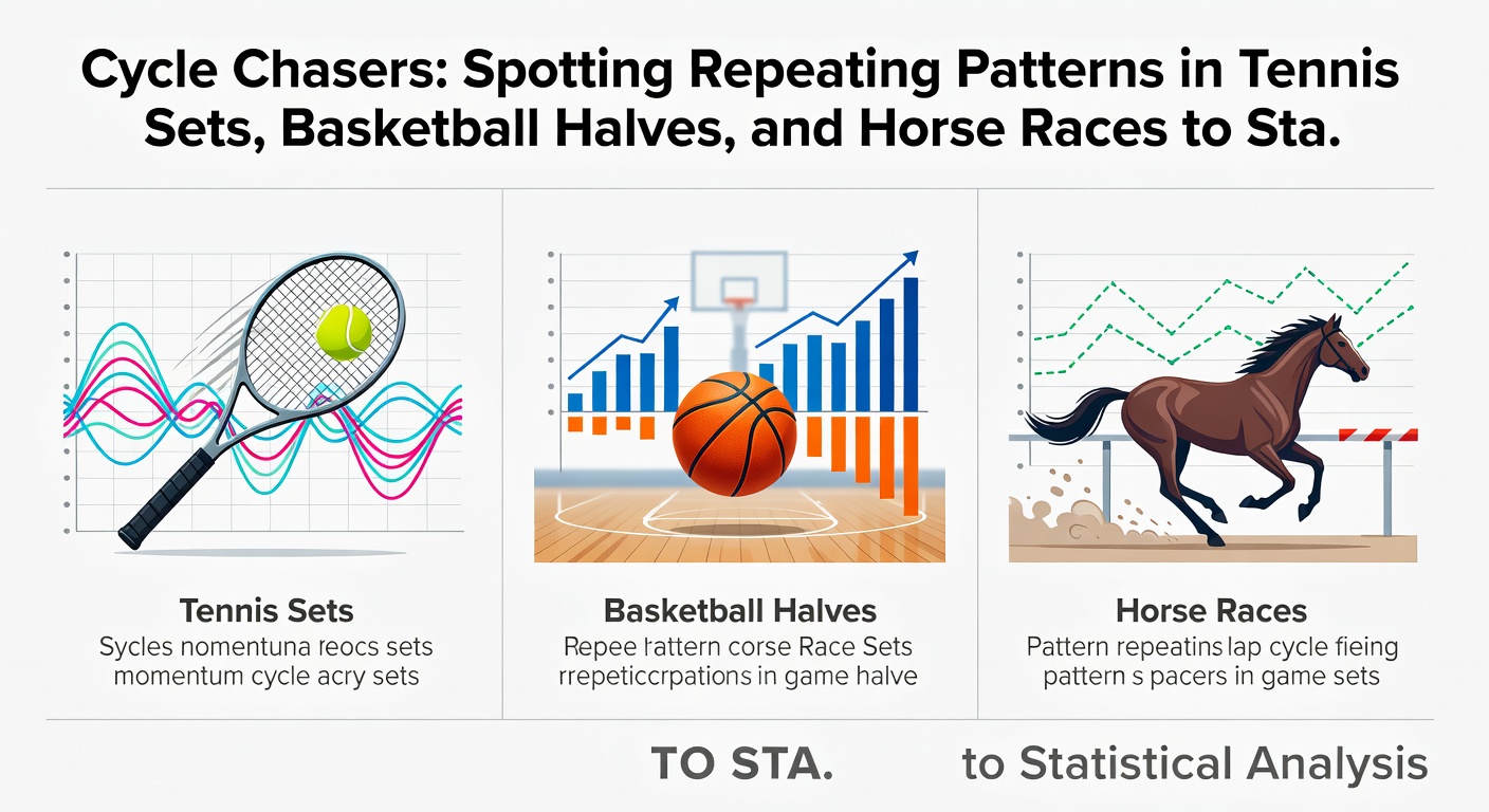 Dynamic split image showing a basketball player on a scoring run, tennis break point, and horses mid-race pace shift, highlighting cross-sport betting cycles