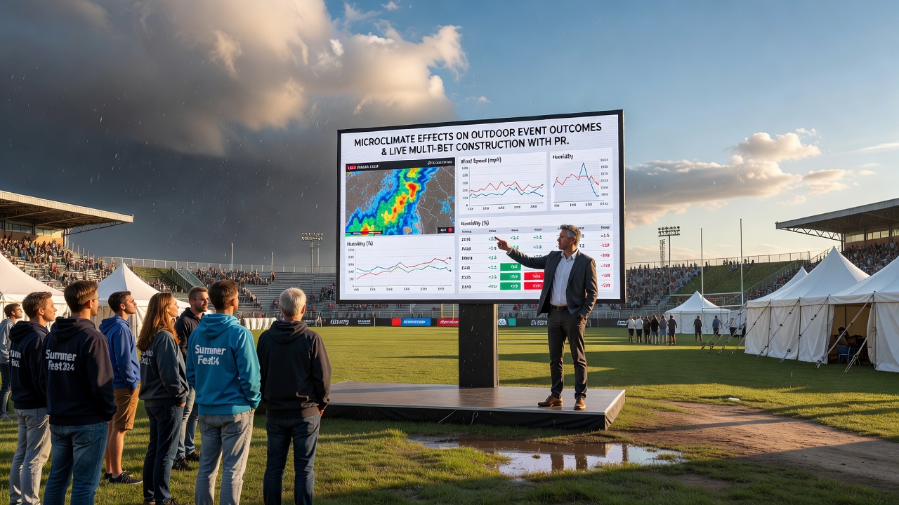 Live betting interface displaying accumulator construction during outdoor event with weather data overlays