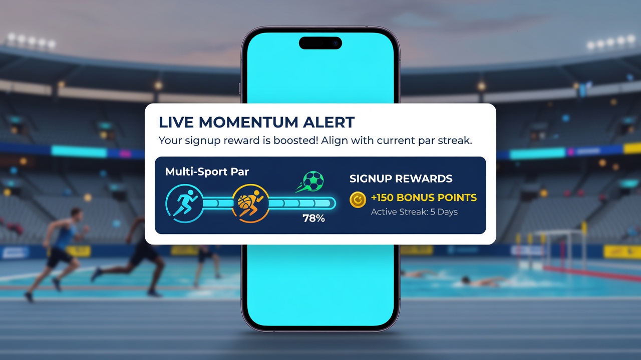 Illustration of app notifications linking signup bonuses to live multi-sport parlay selections