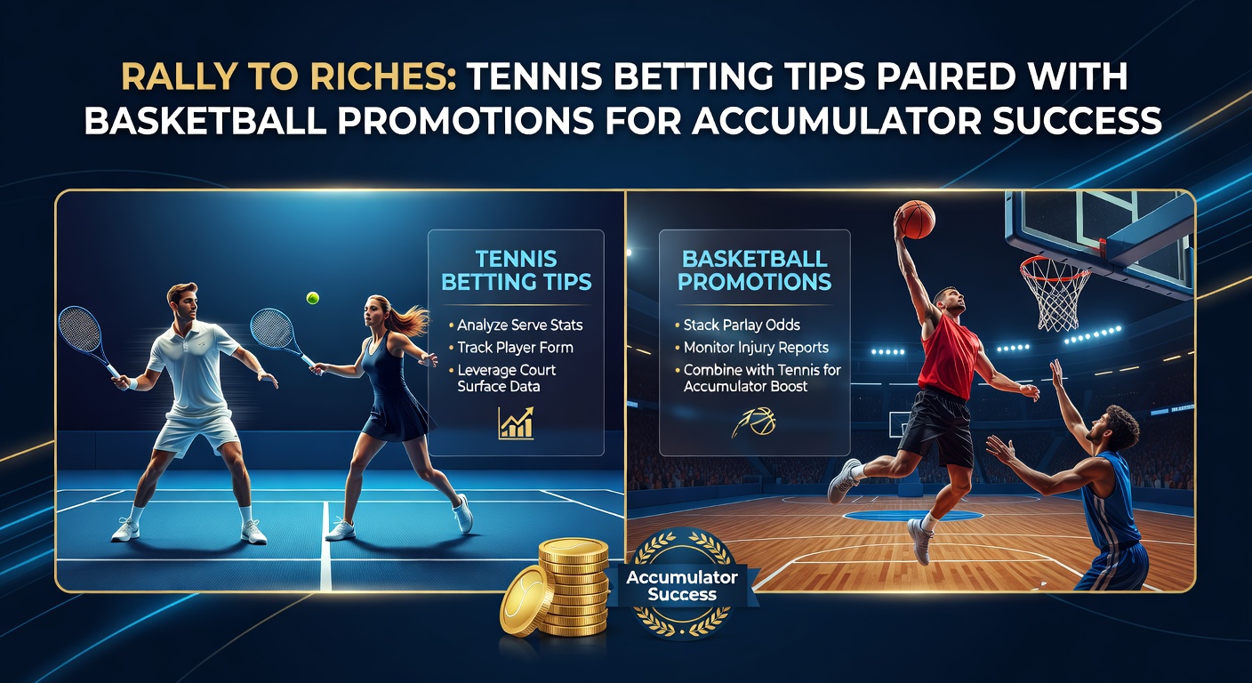 Tennis player in intense rally on clay court, with basketball hoop overlay symbolizing combined betting strategies