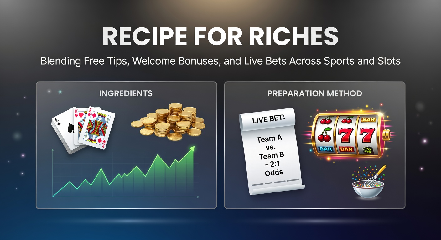 Vibrant graphic showing intertwined elements of sports betting slips, slot reels, bonus icons, and tip sheets blending into a treasure chest of wins