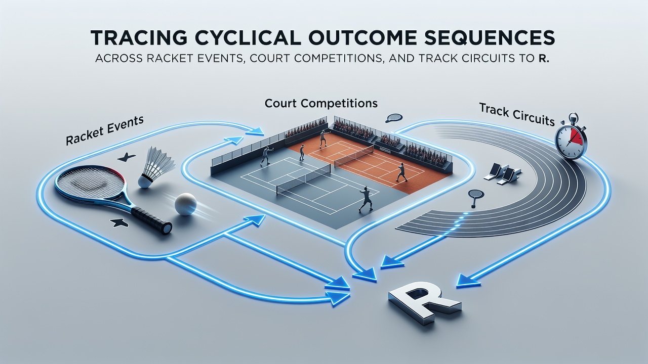 Infographic illustrating overlapping cyclical sequences between tennis tie-breaks, basketball scoring runs, and horse racing sectional times